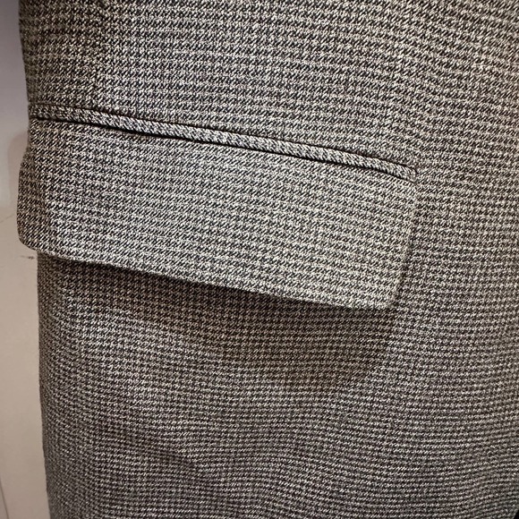Jos A Bank Silk Wool Blazer Traveler's Collection 44L Houndstooth Brown Tan - Picture 5 of 13